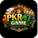 PKR47 Game logo featuring cards, dice, poker chips, roulette, slot machine, and coins on black background.