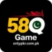 Logo of 58Q Game showing "58Q Game" text with a red airplane above and a green crescent and star inside the letter Q, on a black background.