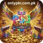 Colorful and vibrant P999 Game logo with golden wings, a jeweled crown, and treasure chests overflowing with gold coins, representing rewards and casino-style gaming.