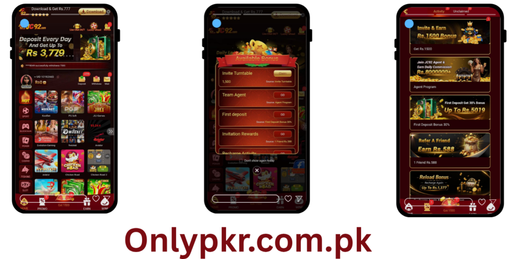 JC92 Game app with casino games and bonuses